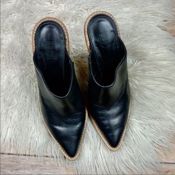 Revolve | Tibi ‘Windsor’ Black Pointed Toe Stacked Heel Smooth Leather Mules - Picture 4 of 8